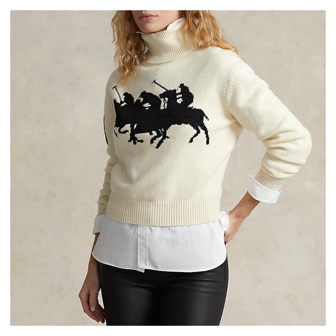 Cream/Black Horse Wool Roll Neck main product photo