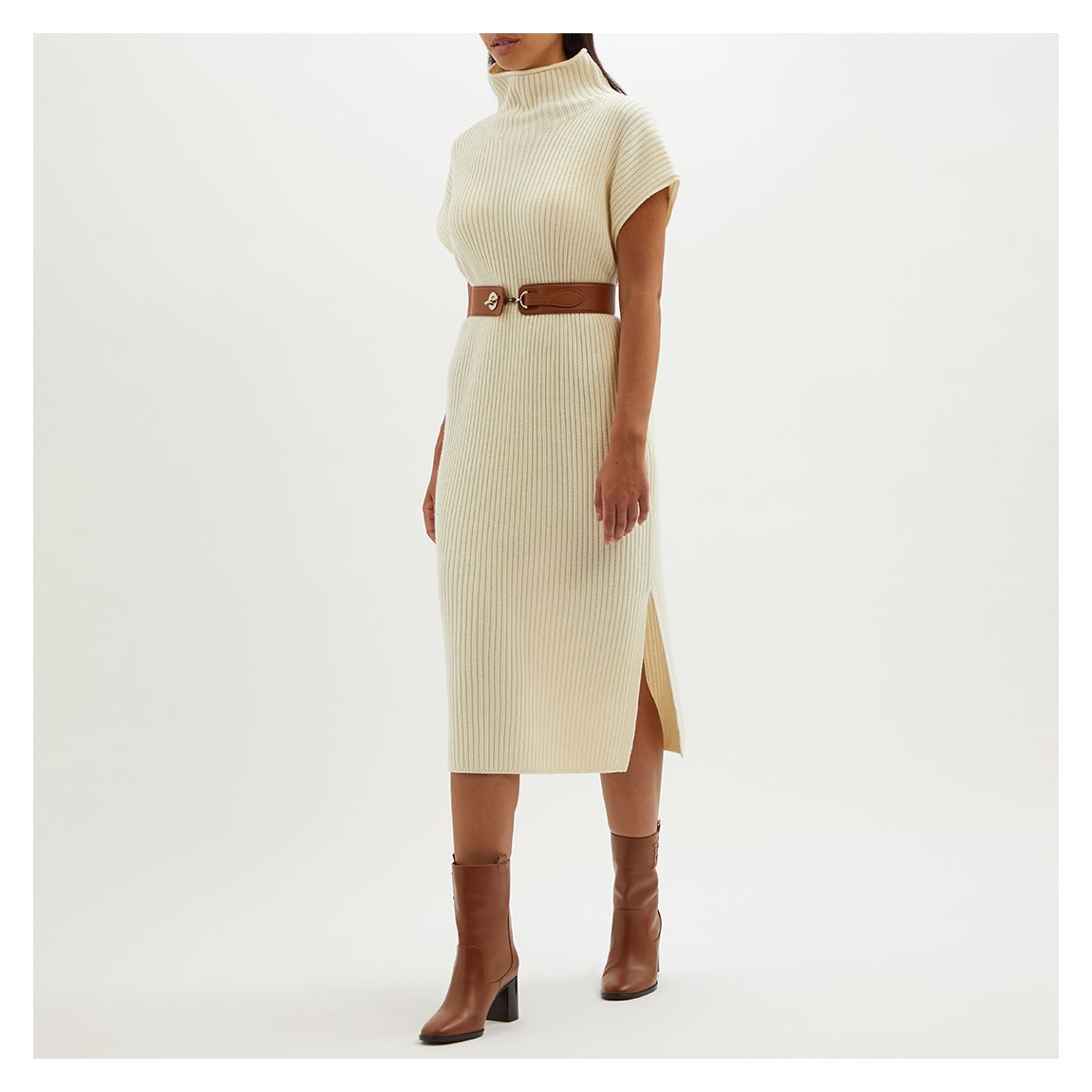 Cream Wool Ribbed Dress main product photo