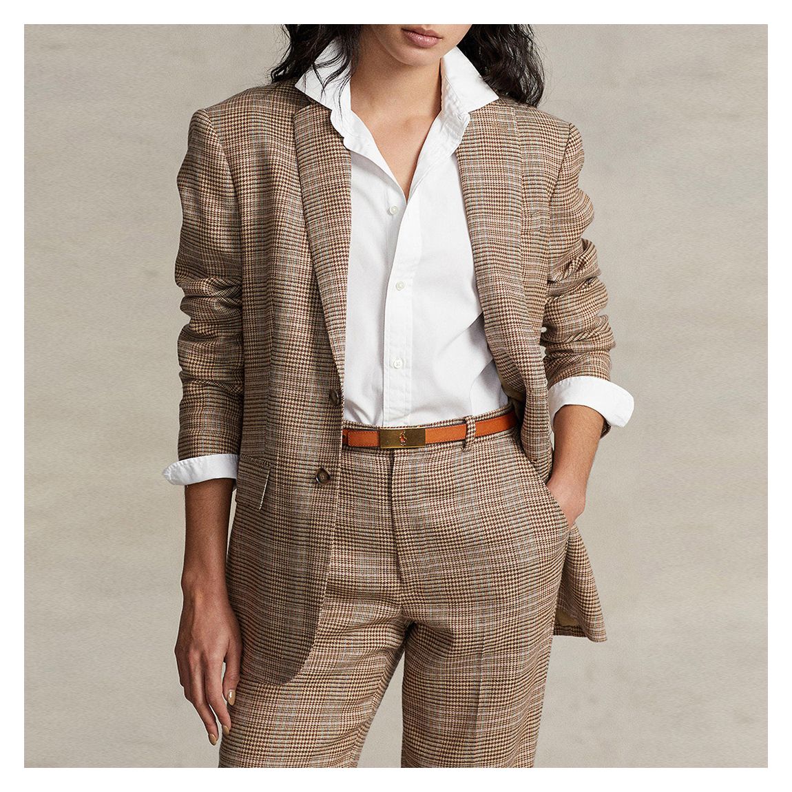 Beige Check Wool Blend Blazer main product photo
