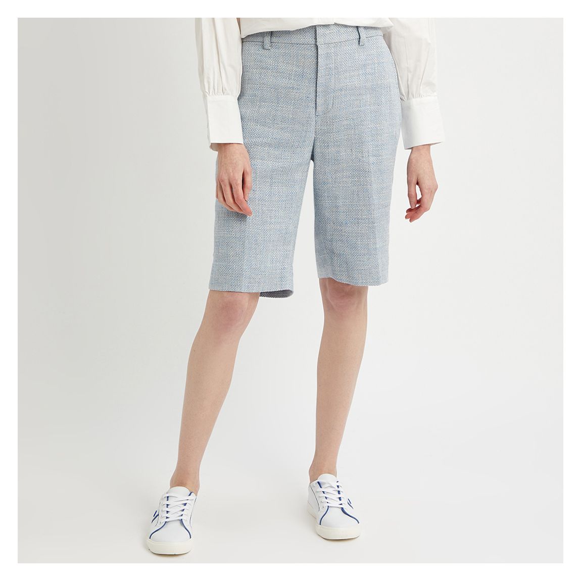 Light Blue Linen Blend Midi Shorts main product photo