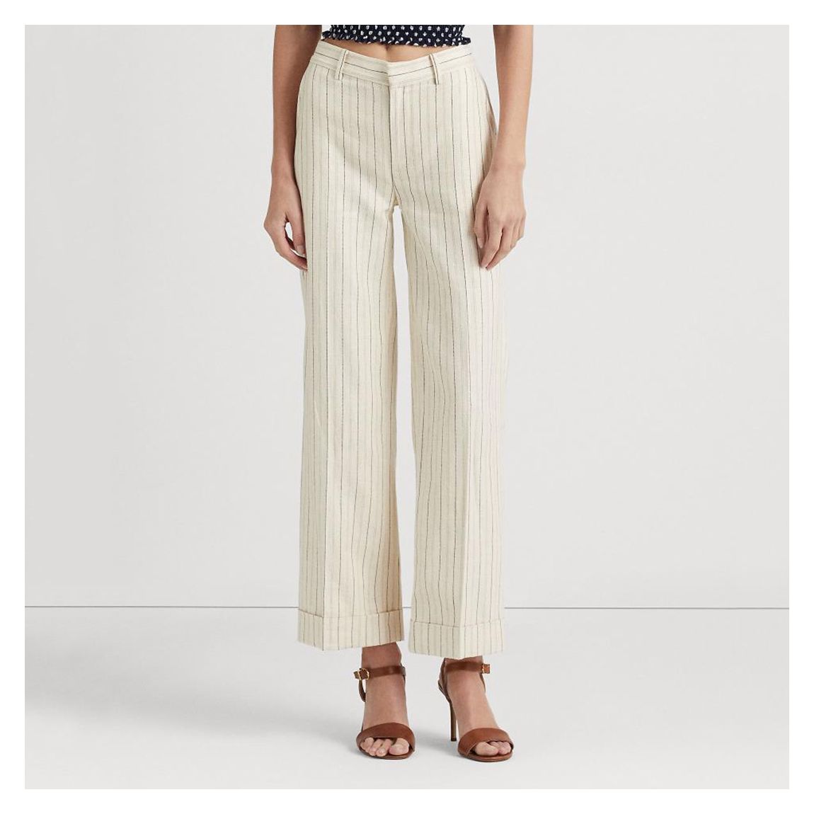 Cream Striped Linen Blend Trousers main product photo
