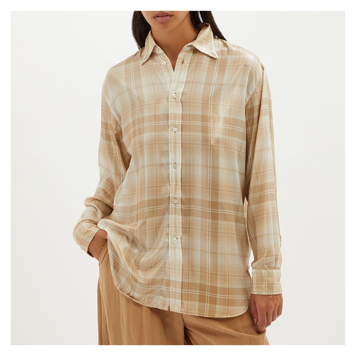 Beige Checked Long Sleeve Shirt main product photo