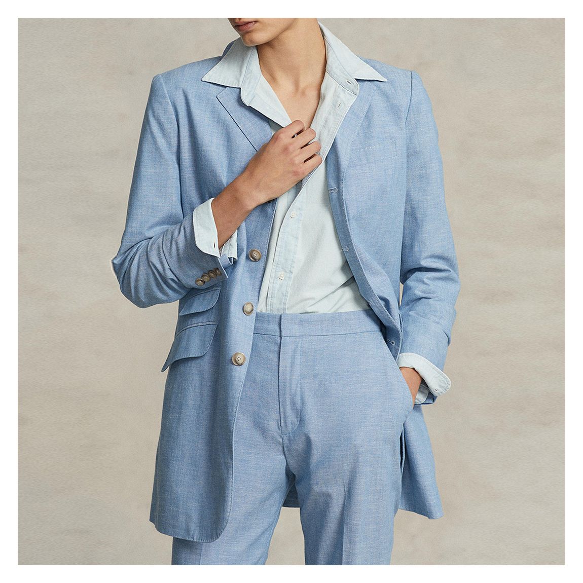 Blue Longline Cotton Blazer main product photo