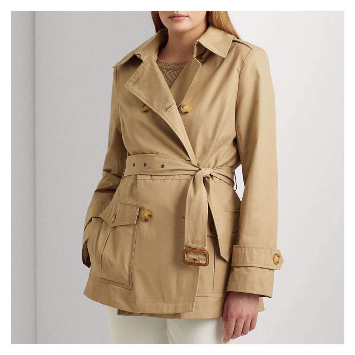 Tan Collared Mini Trench Coat main product photo