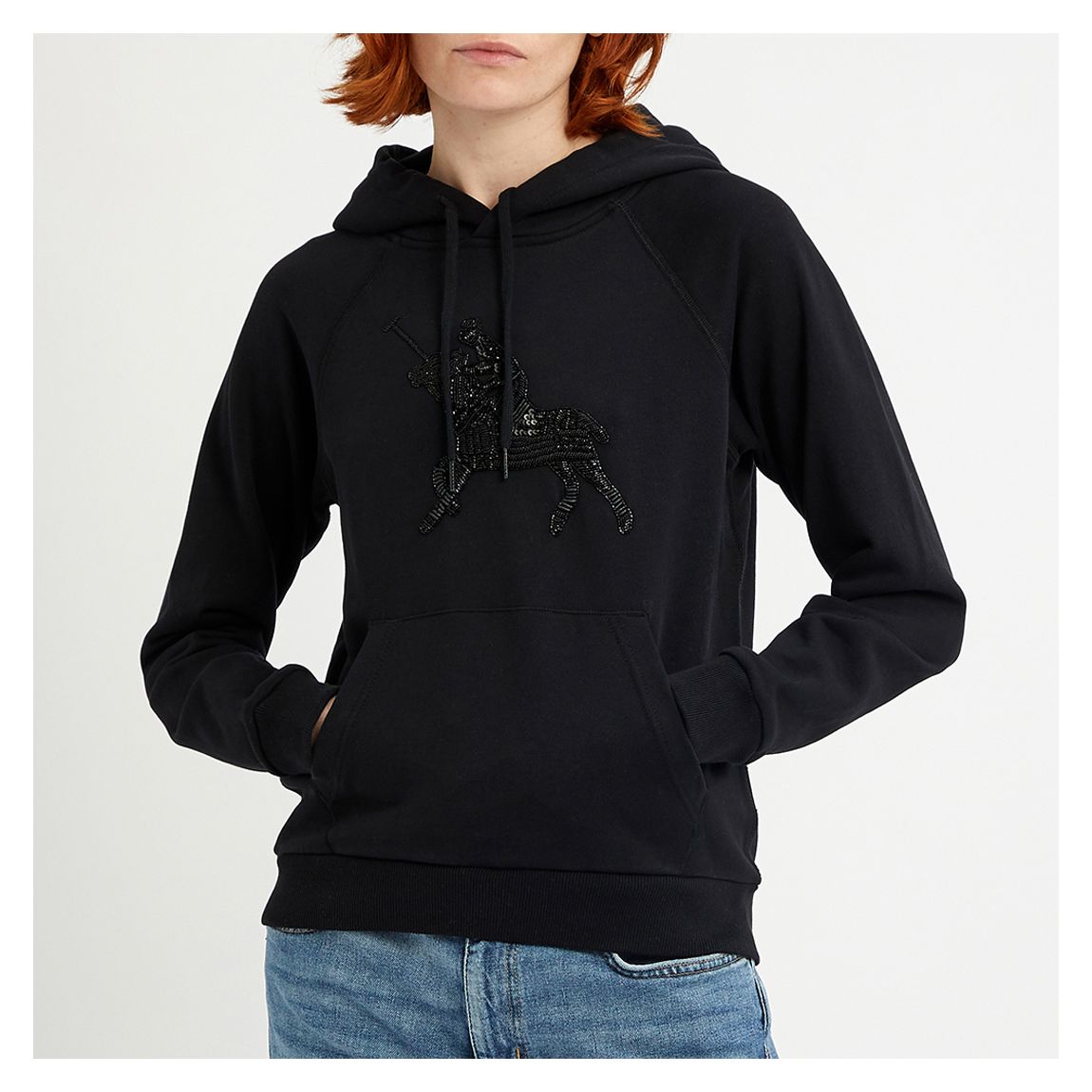 Black Cotton Loopback Hooded Sweatshirt main product photo