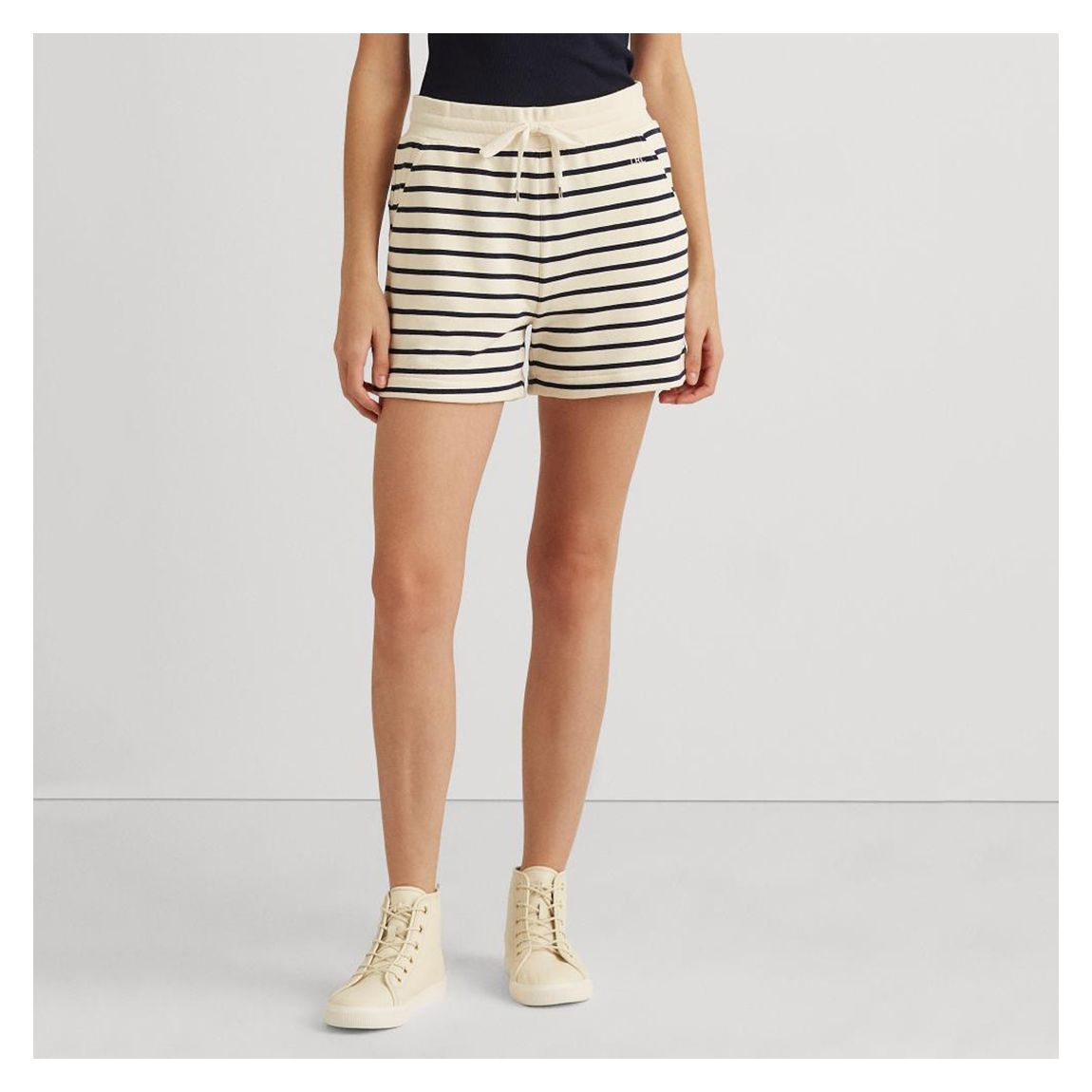 Cream Striped Cotton Shorts main product photo