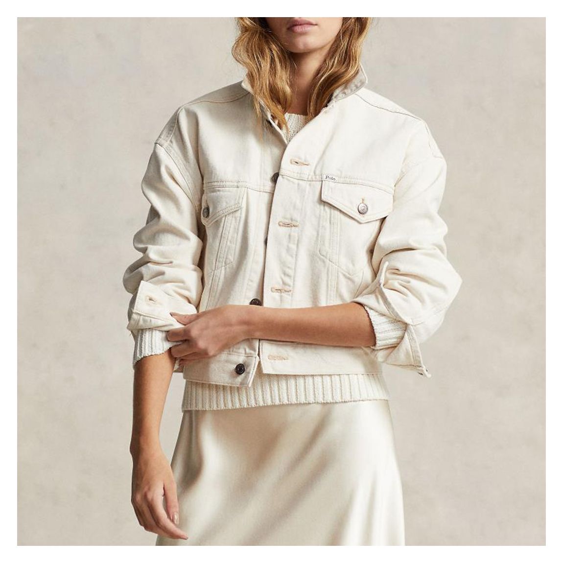 Cream Cotton Button Up Denim Jacket main product photo