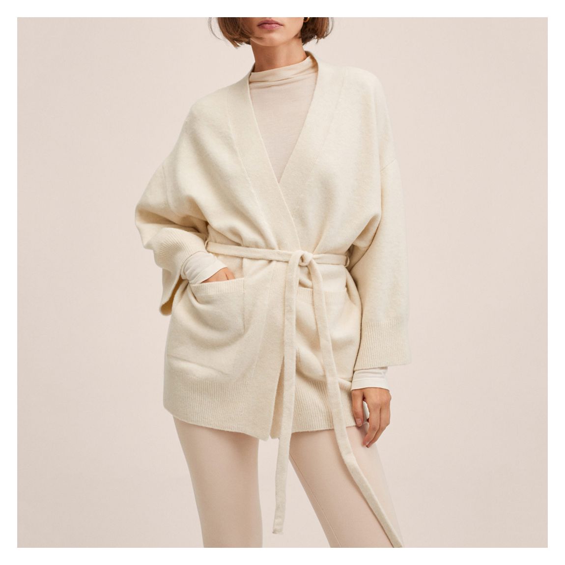 Ecru Knitted Belted Cardigan main product photo