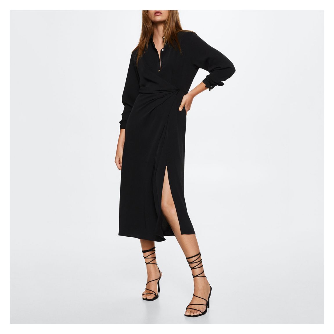 Black Knot Detail Shirt Dress main product photo