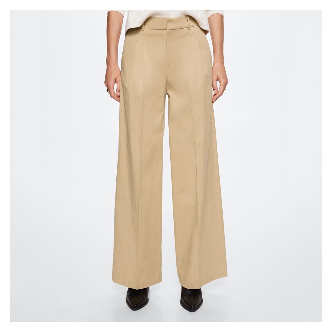 Beige Pleat Detail Cotton Trousers main product photo
