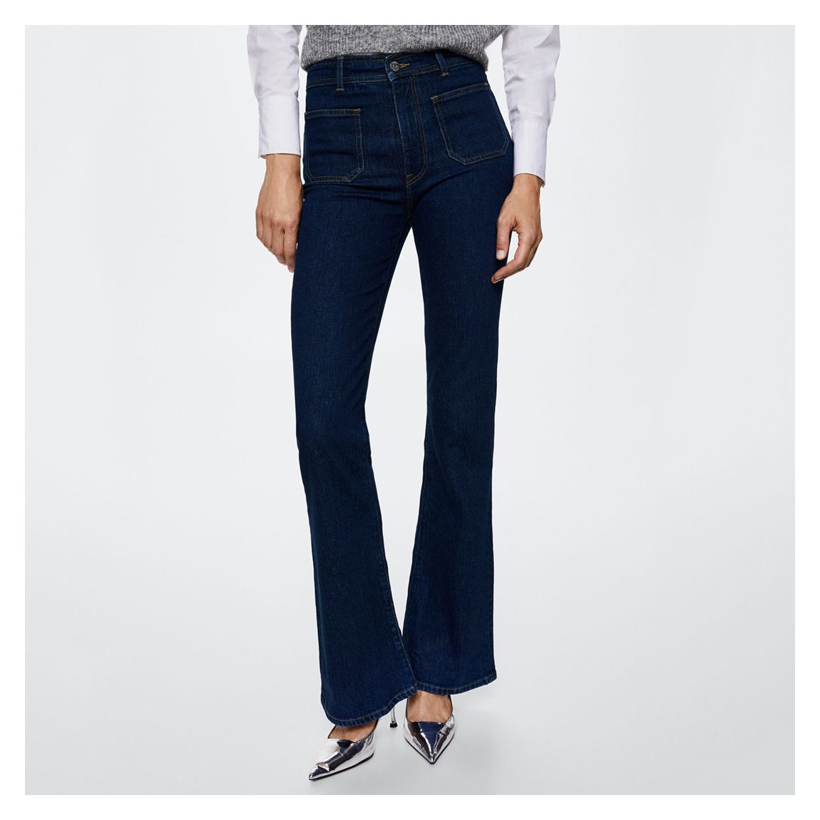 Dark Blue Flared Pocket Stretch Jeans main product photo