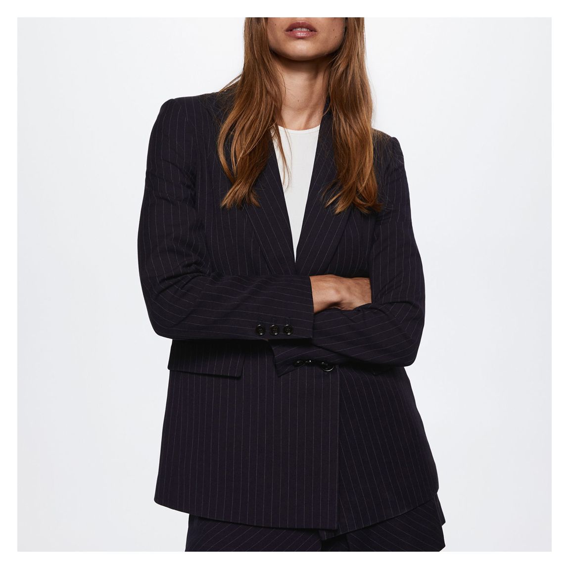 Navy Pinstripe Blazer main product photo