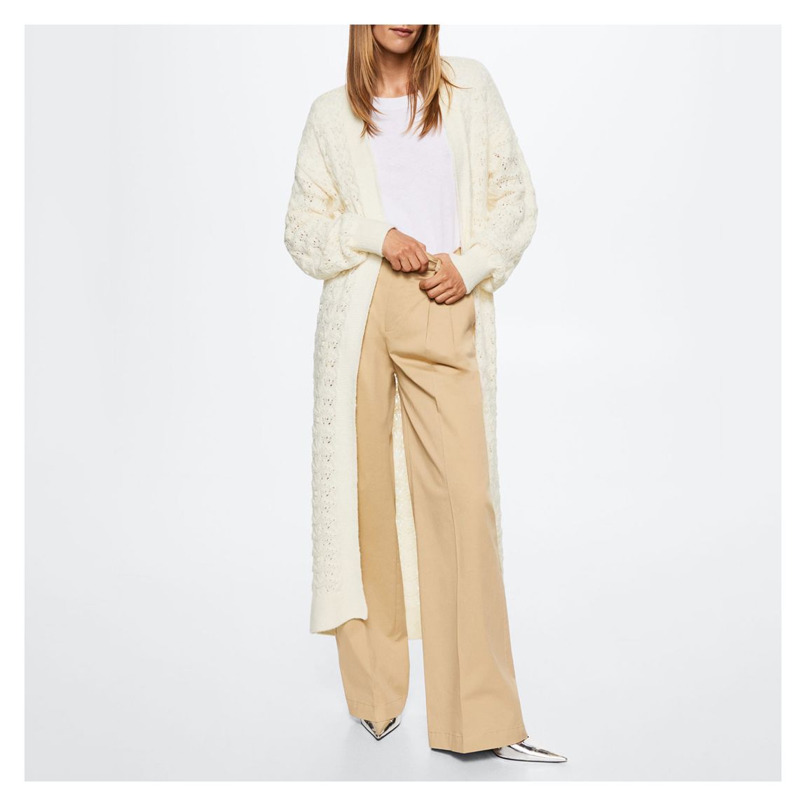 Ecru Openwork Long Cardigan main product photo
