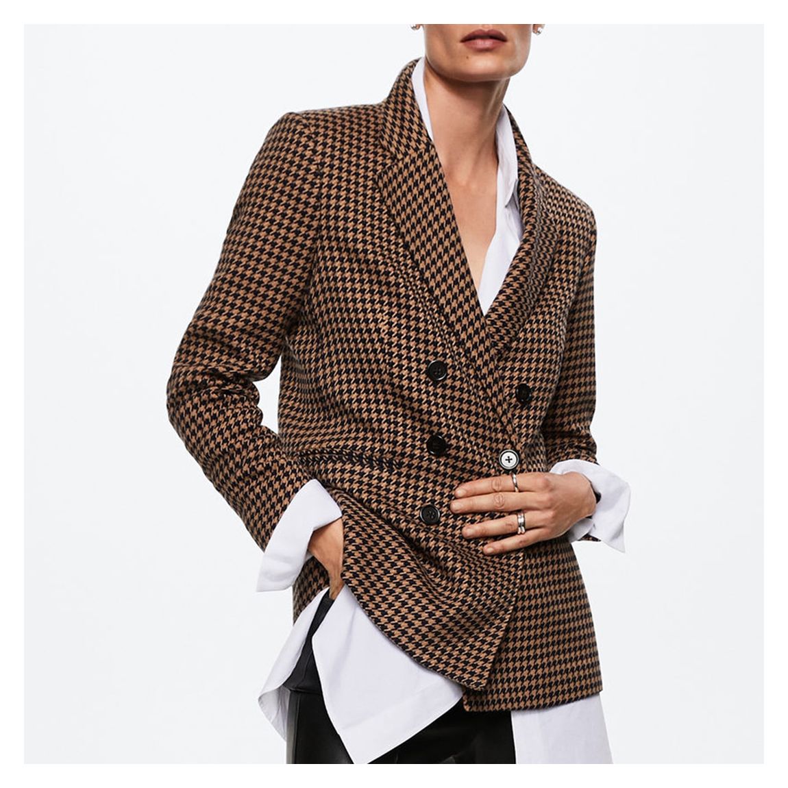 Brown Houndstooth Wool-Blend Blazer main product photo