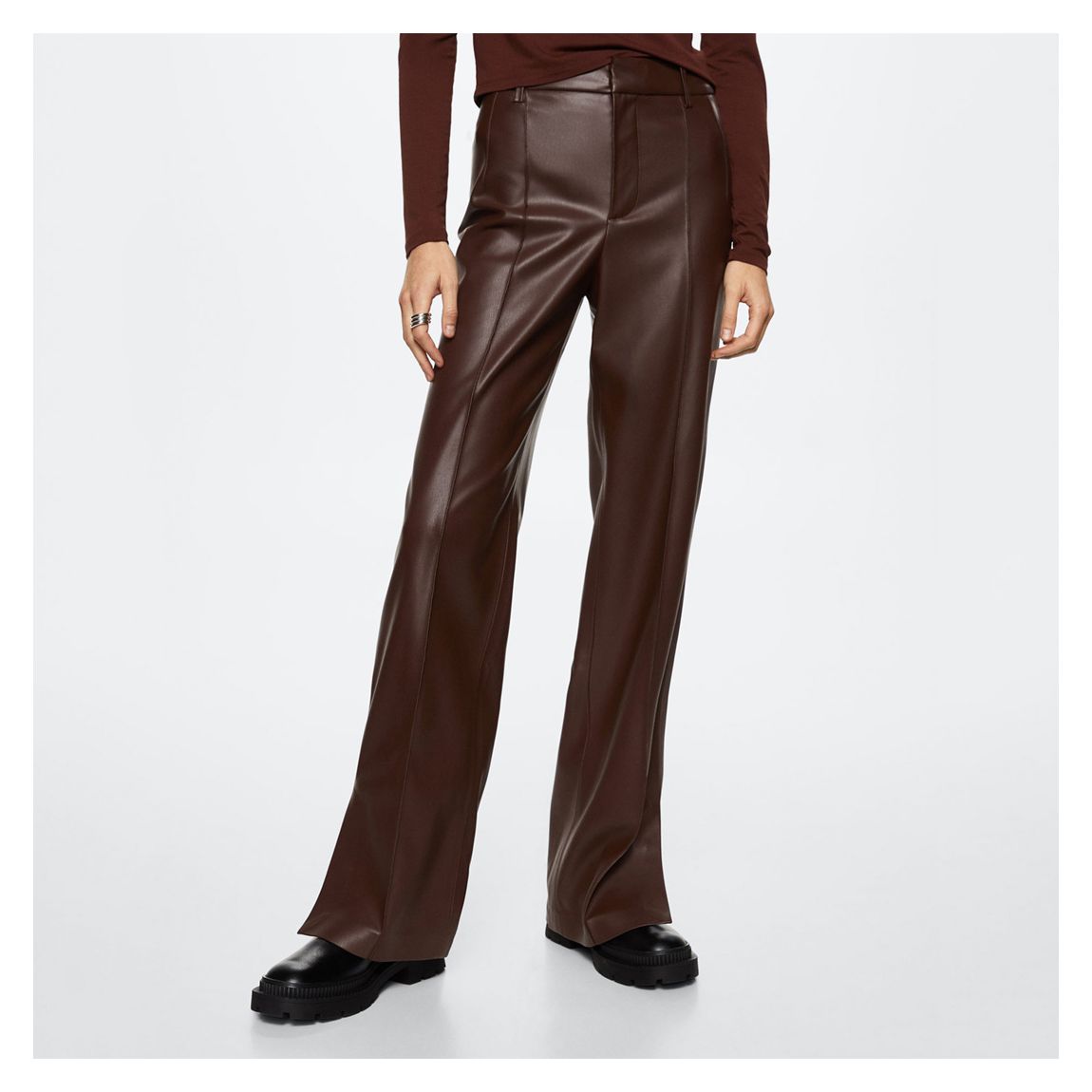 Brown Leather-Effect Straight Trousers main product photo