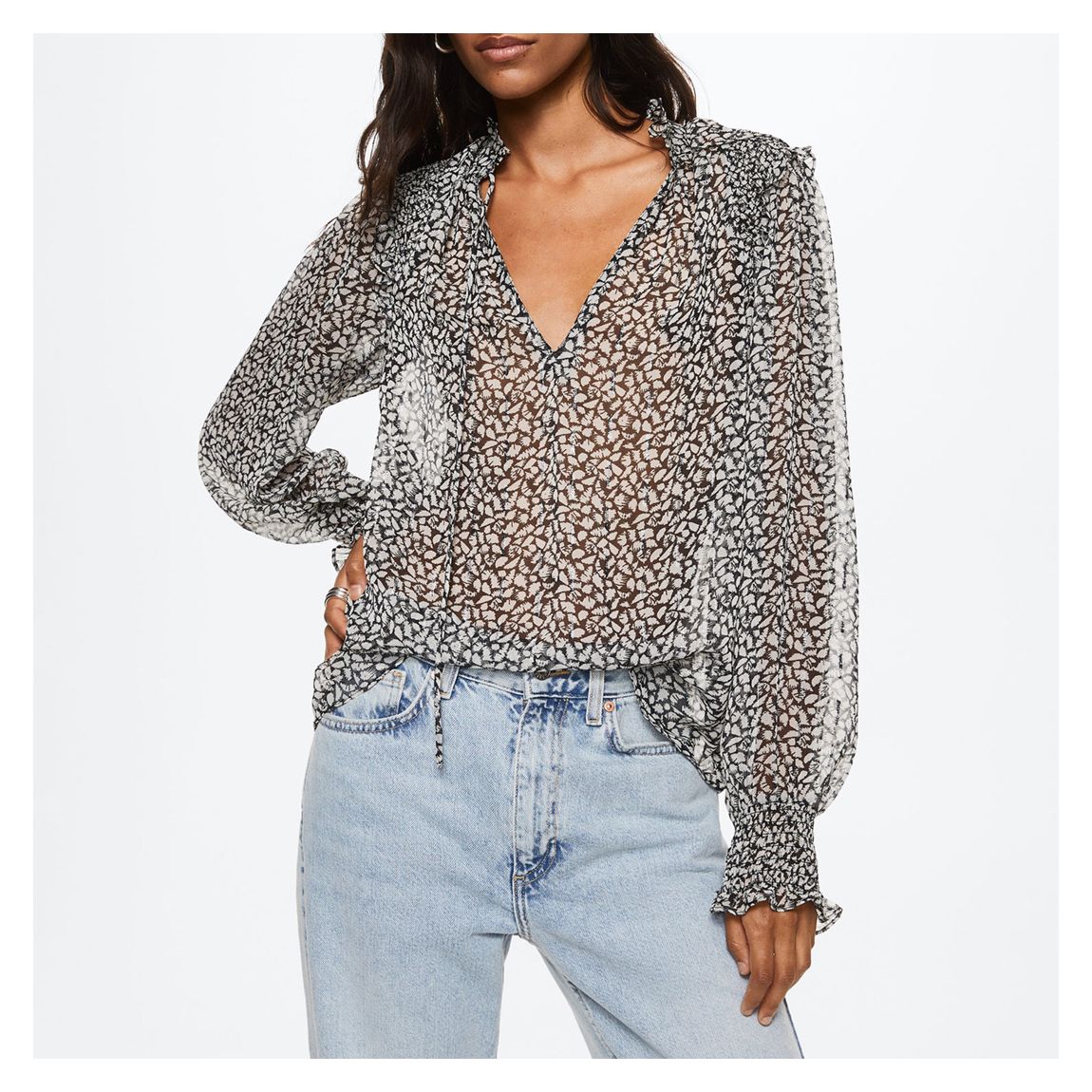 Black Ruffles Printed Blouse main product photo