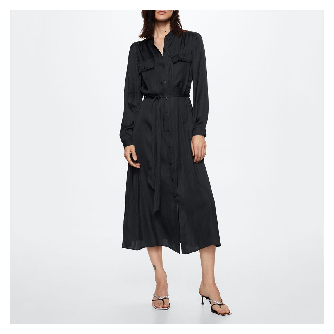 Black Satin Shirt Dress main product photo