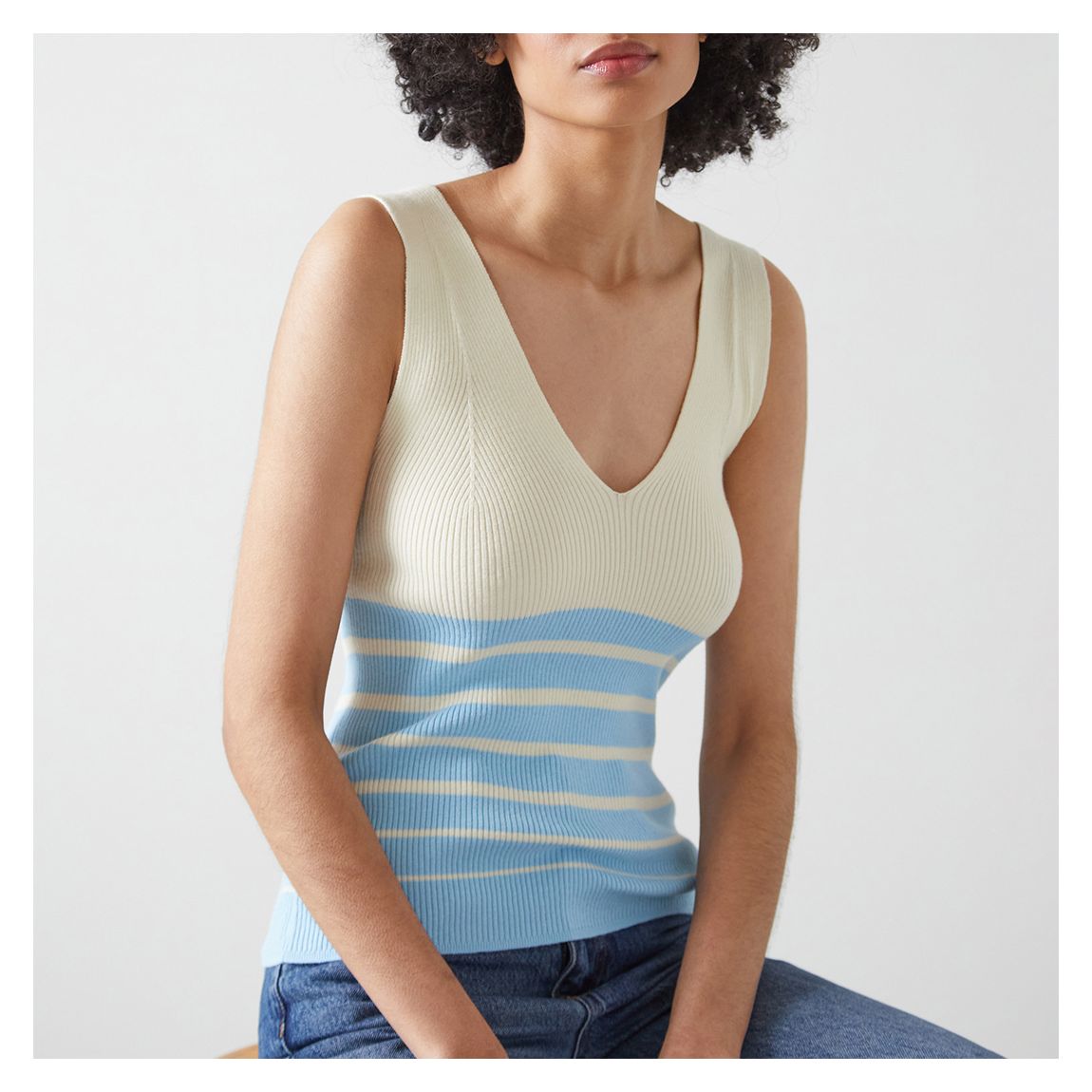 Cream/Blue Azul Ribbed Top main product photo