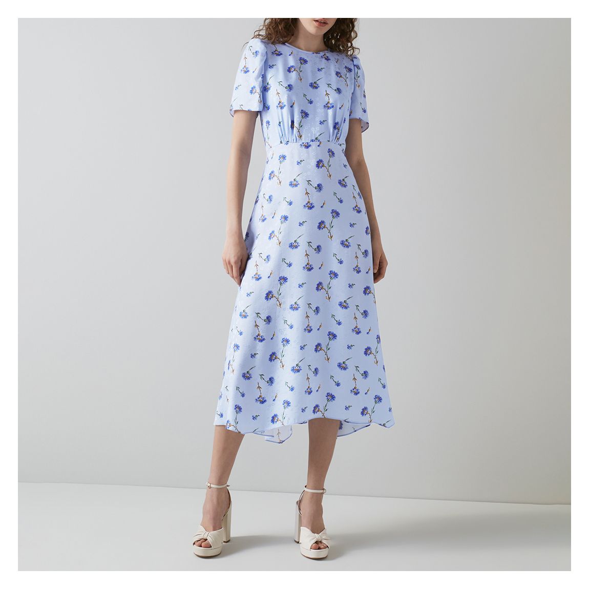 Blue Floral Boyd Silk Midi Dress main product photo