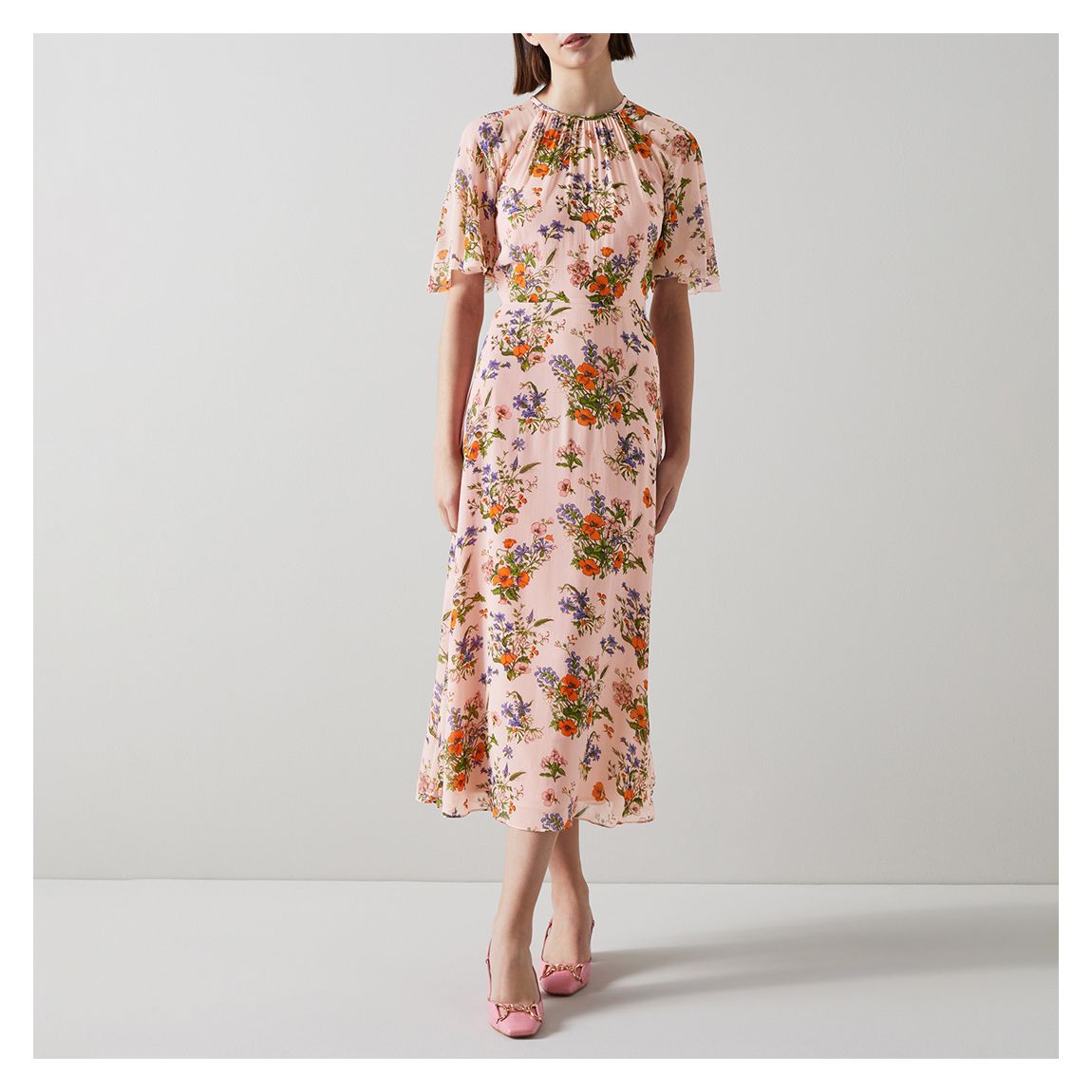 Pink/Multi Elowen Floral Midi Dress main product photo