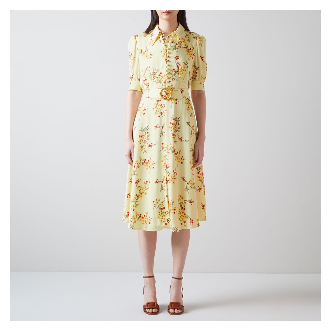 Yellow Amor Floral Midi Dress main product photo