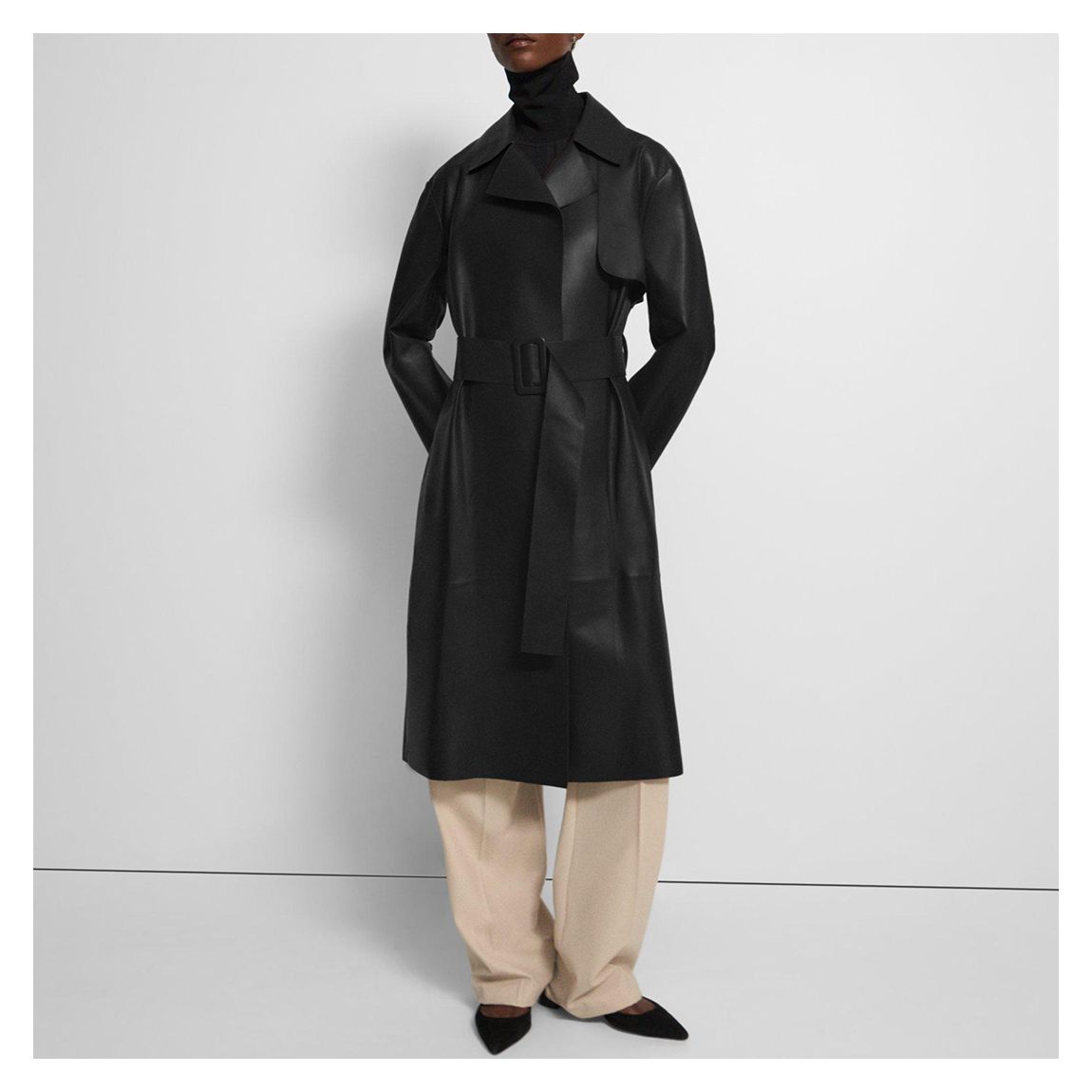 Black Wrap Leather Trench Coat main product photo