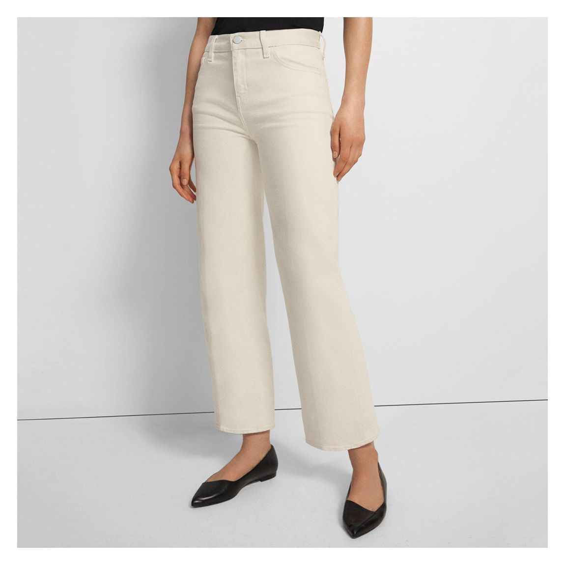 Cream Wide Crop Stretch Jeans main product photo