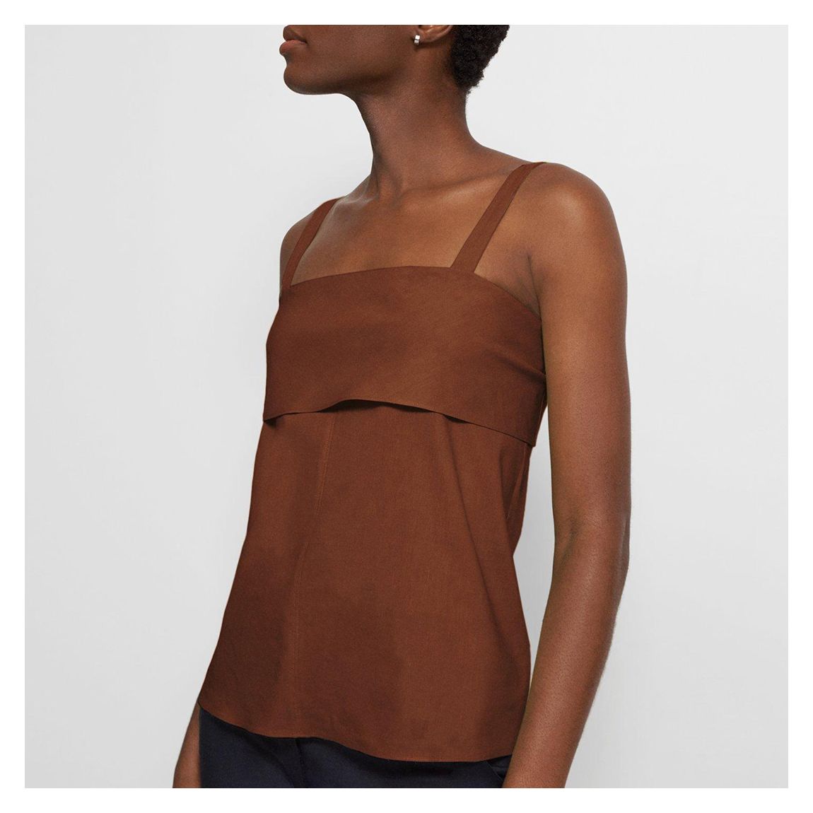 Brown Tie Back Linen Blend Top main product photo