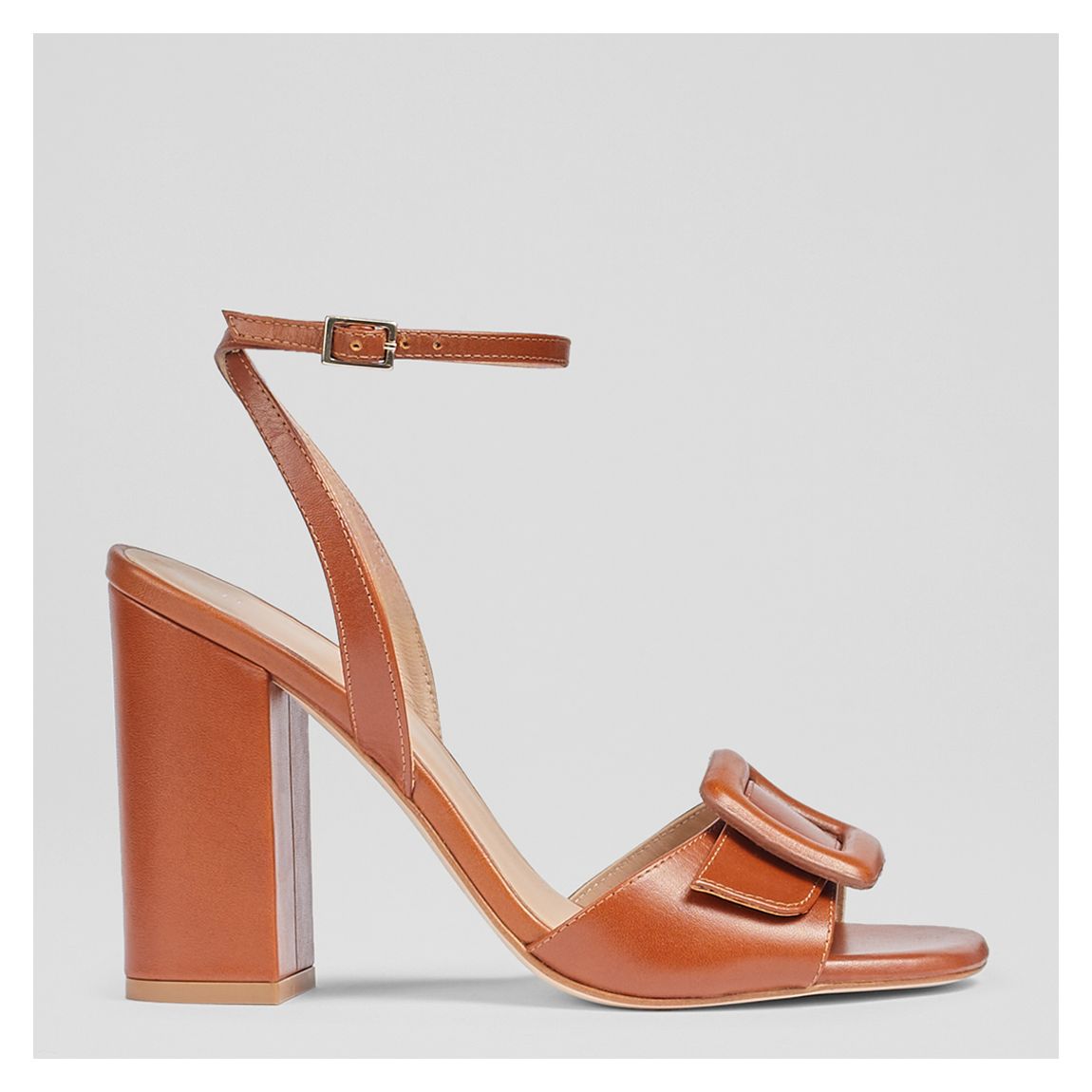 Tan Florance Buckle Detailed Heeled Sandals main product photo