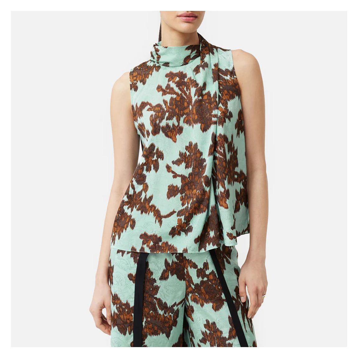 Teal/Brown Ikat Posy Jacquard Top main product photo