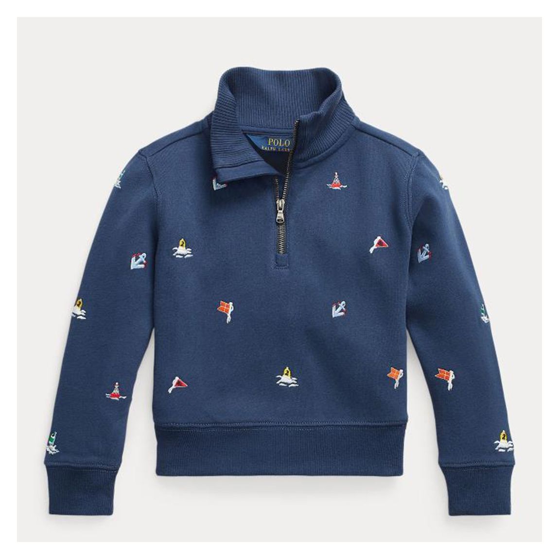 Toddler Girl's Navy Half Zip Printed Cotton Blend Jumper main product photo