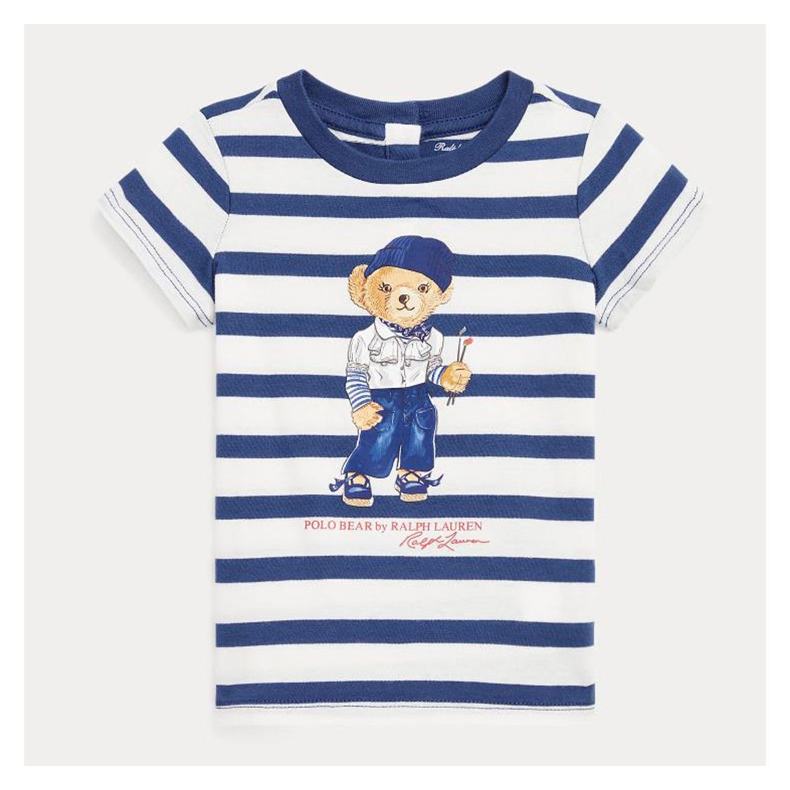 Baby Girl's White Striped Teddy Cotton T-Shirt main product photo