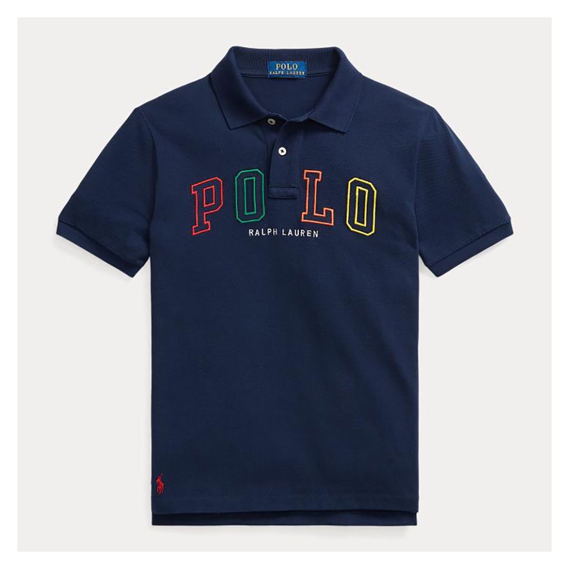 Older Boy's Navy Rainbow Logo Cotton Polo Shirt main product photo