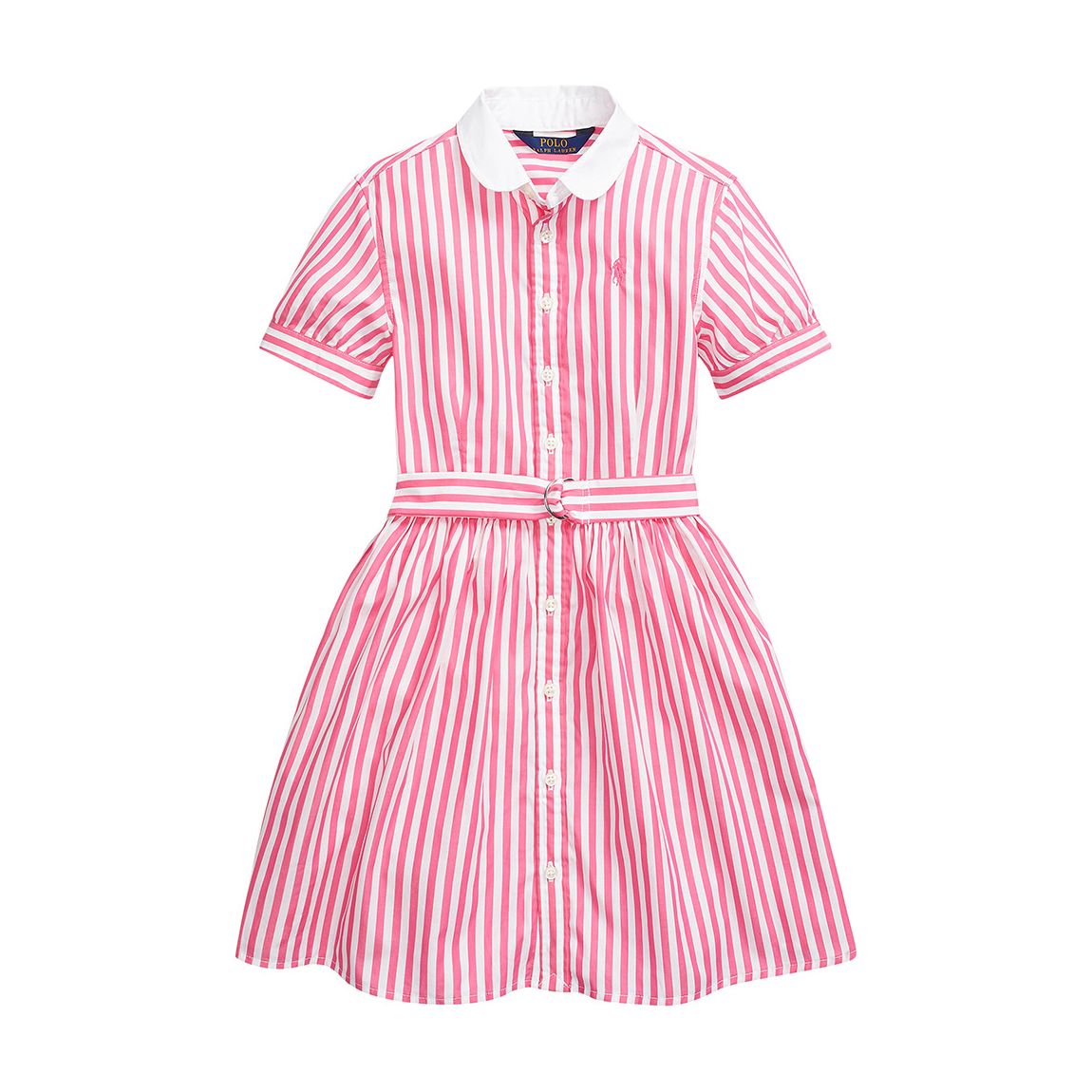 Older Girl's Pink 80s Striped Poplin Cotton Dress main product photo