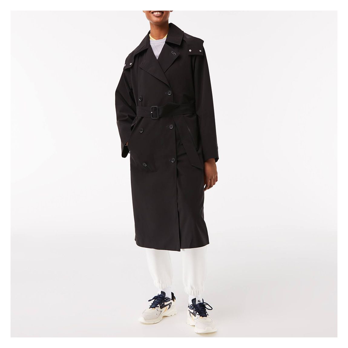Black Double Breasted Trench Coat main product photo