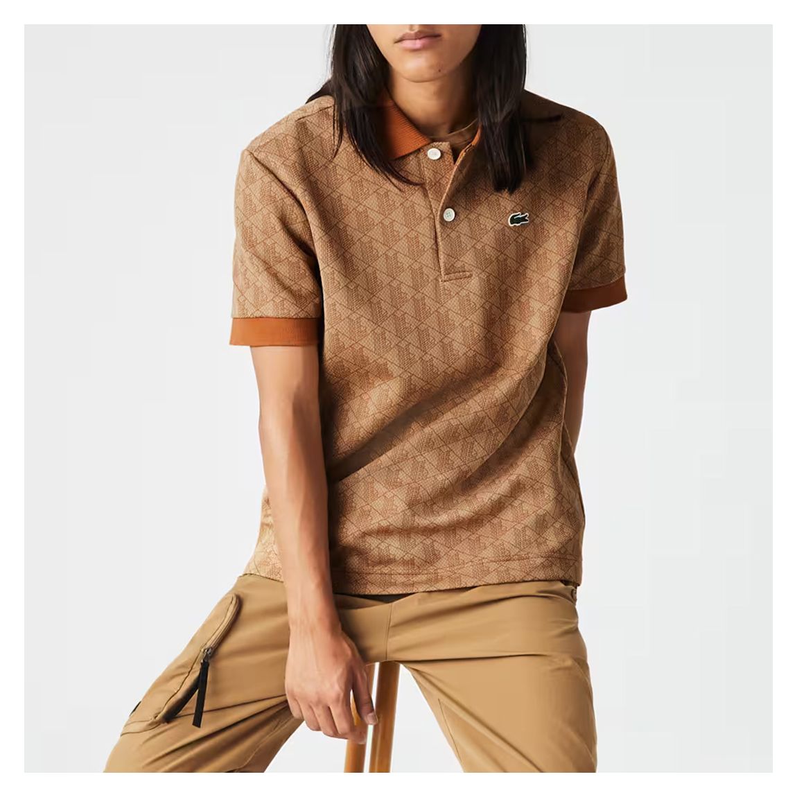 Brown Printed Short Sleeve Polo Shirt main product photo