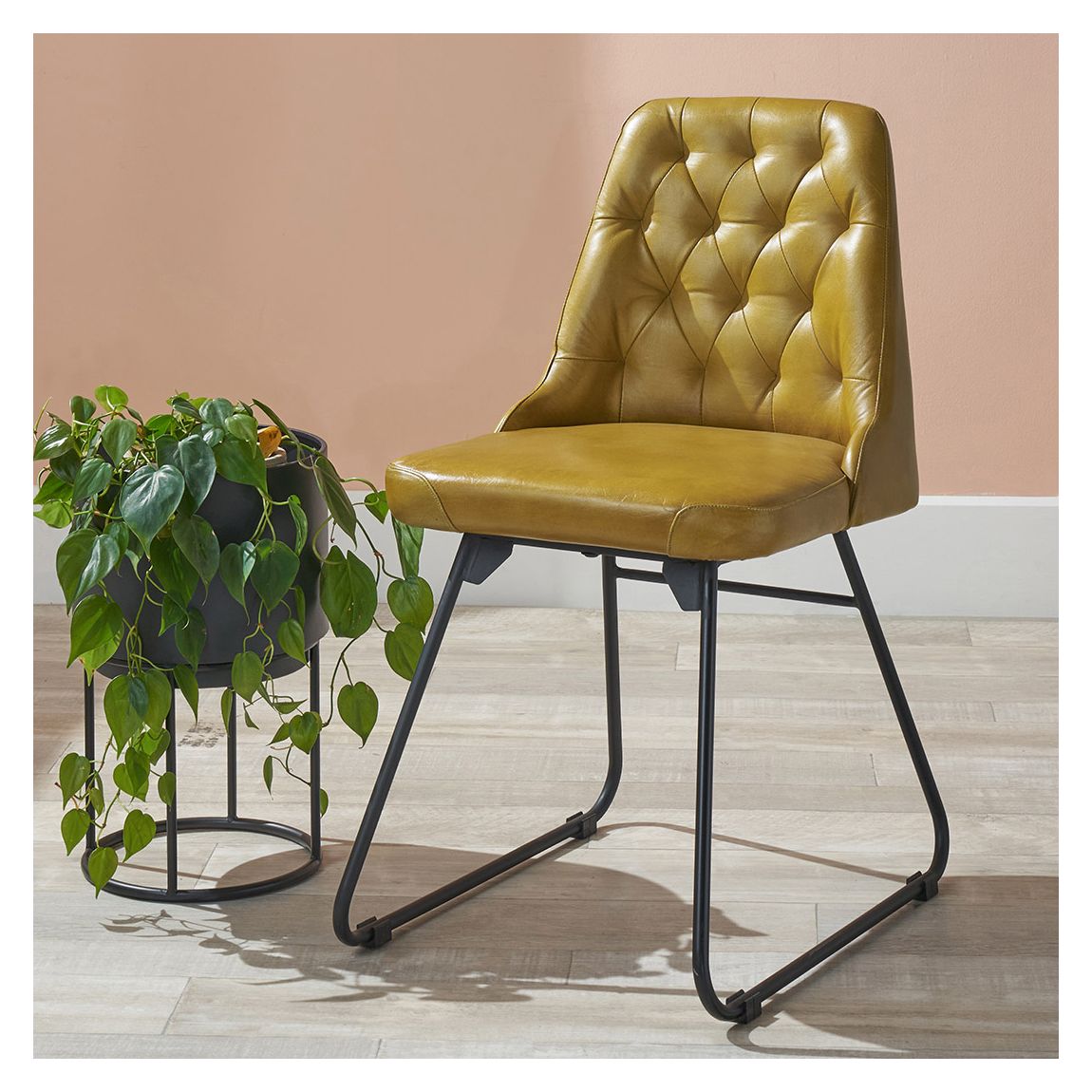 Camillo Mustard Leather and Iron Dining Chair main product photo