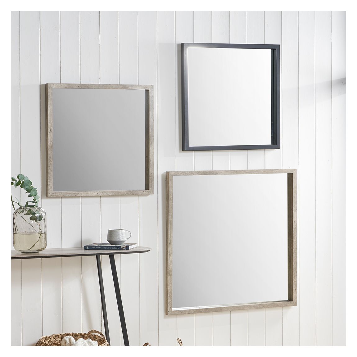 Concrete Effect Wood Veneer Square Mirror Large main product photo