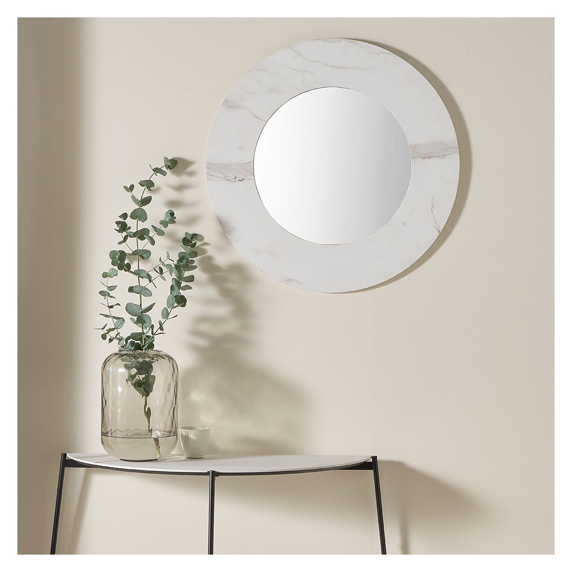White Marble Veneer Round Wall Mirror main product photo