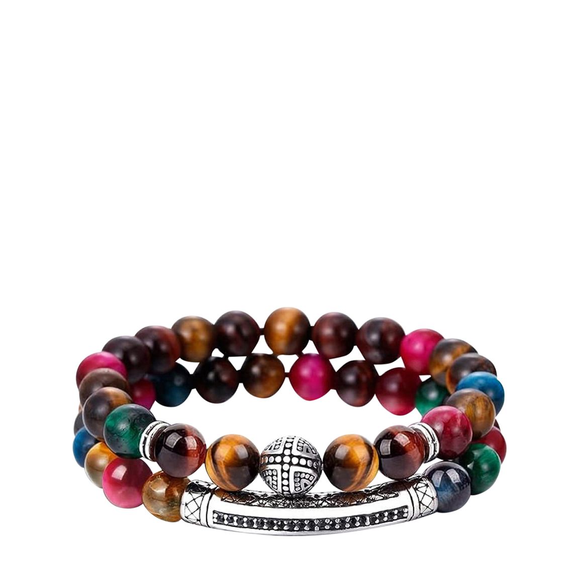 Silver & Multi Gemstone Black Cz Bracelet Set main product photo