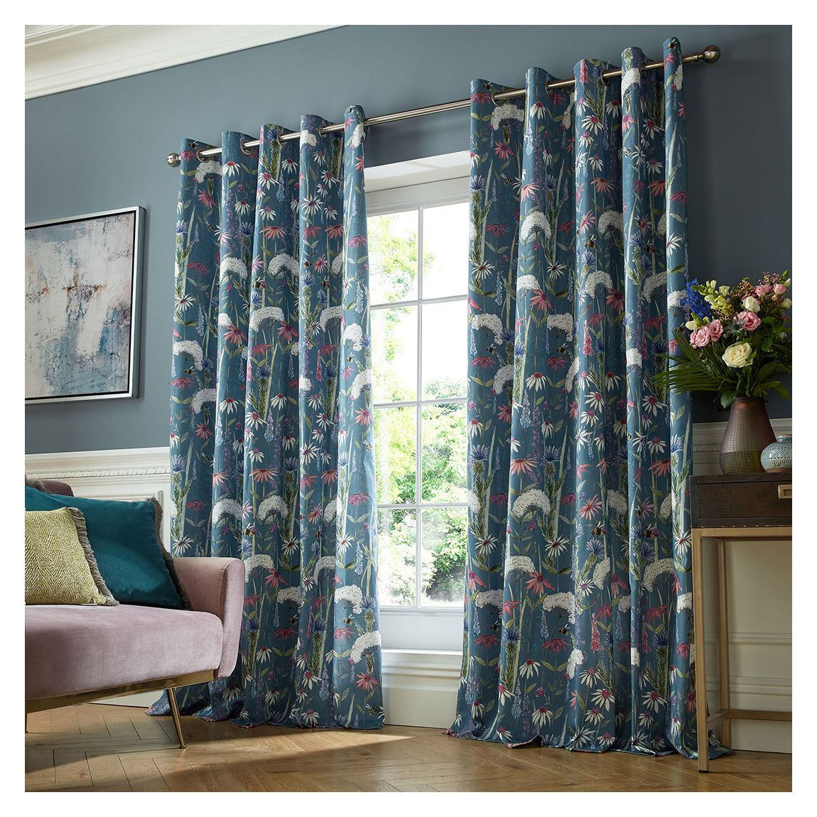 Hermione 167x228cm Eyelet Ready Made Curtains, Indigo main product photo