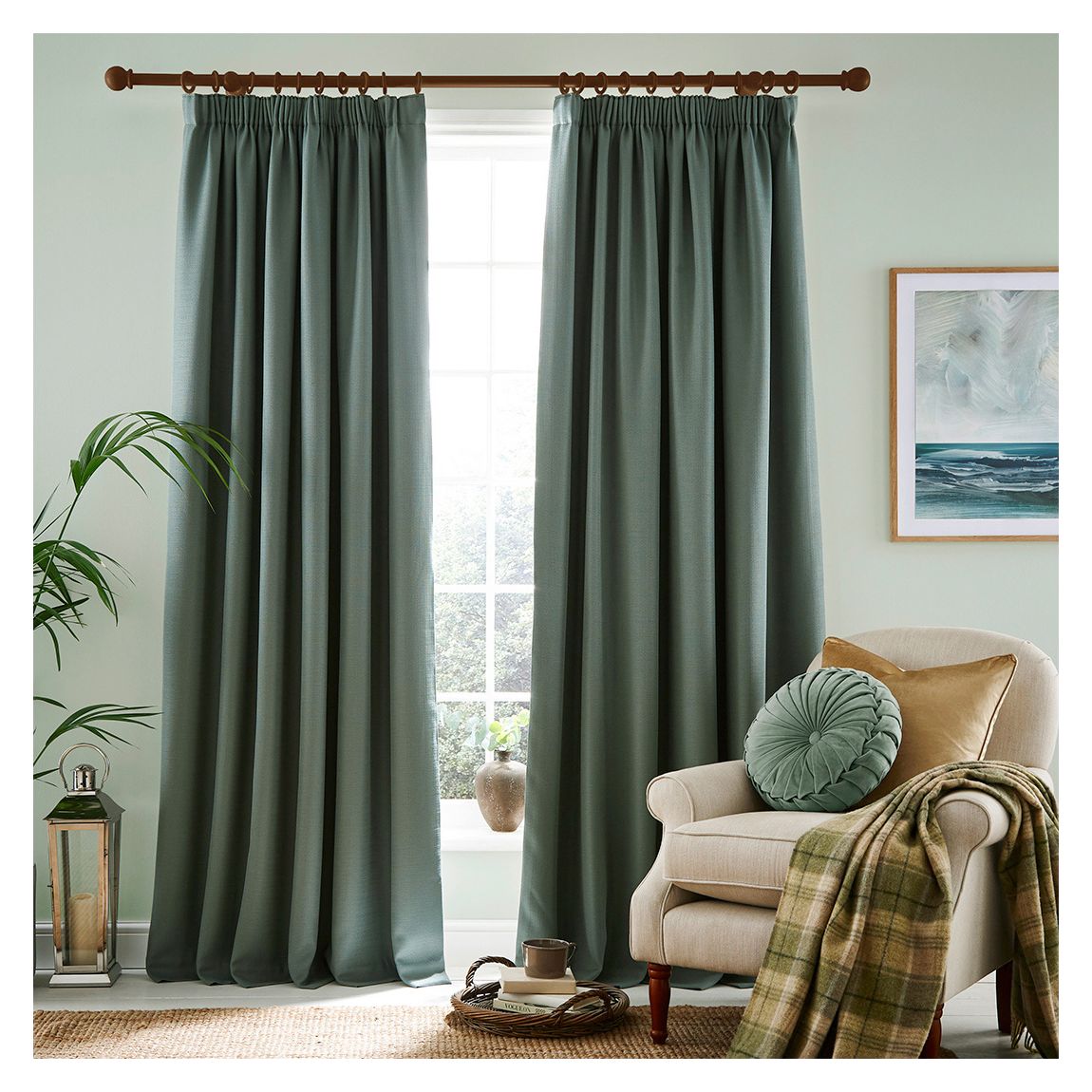 Stephanie 116x228cm Header Tape Black Out Curtains, Fern main product photo