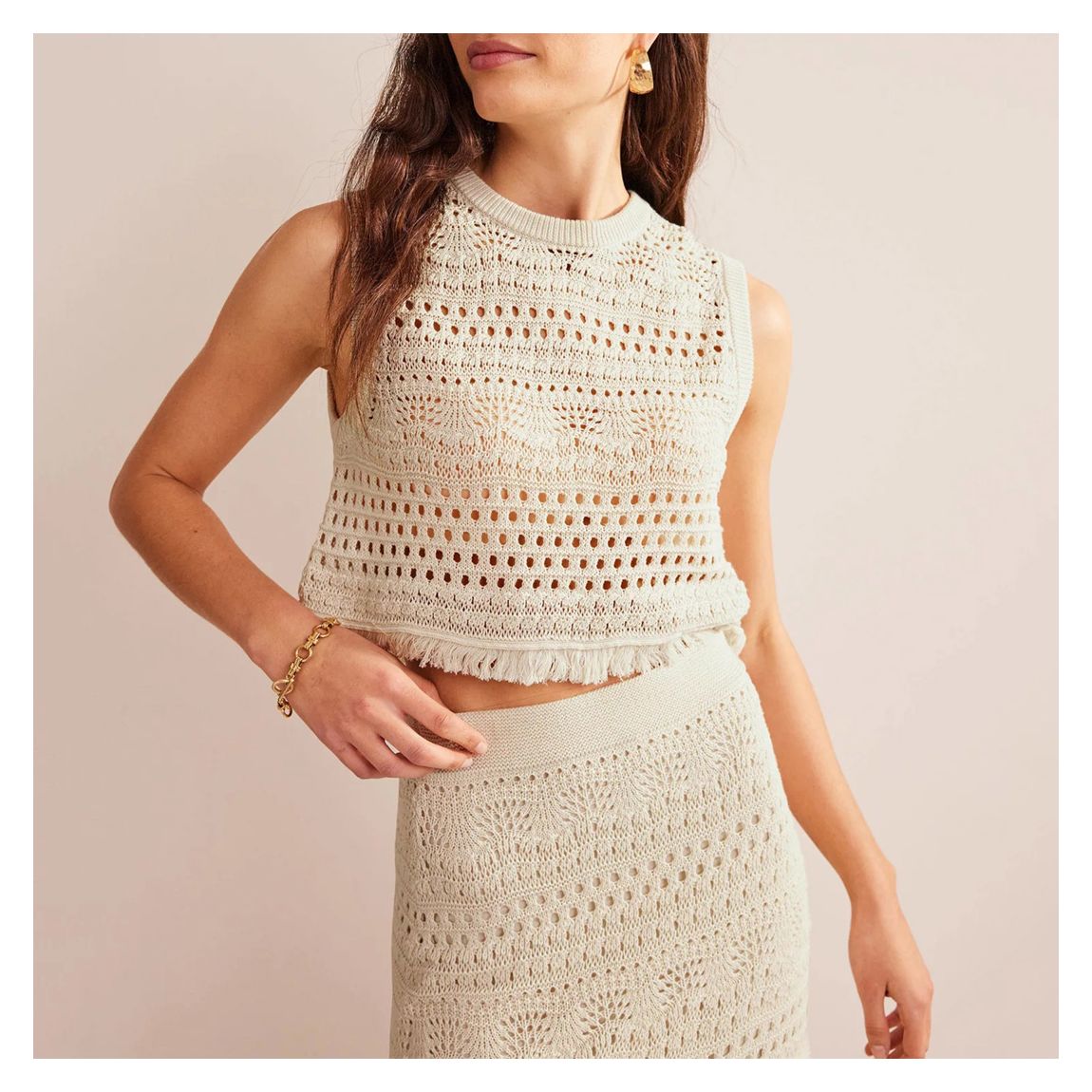 Ivory Fringe Crochet Cotton Tank main product photo