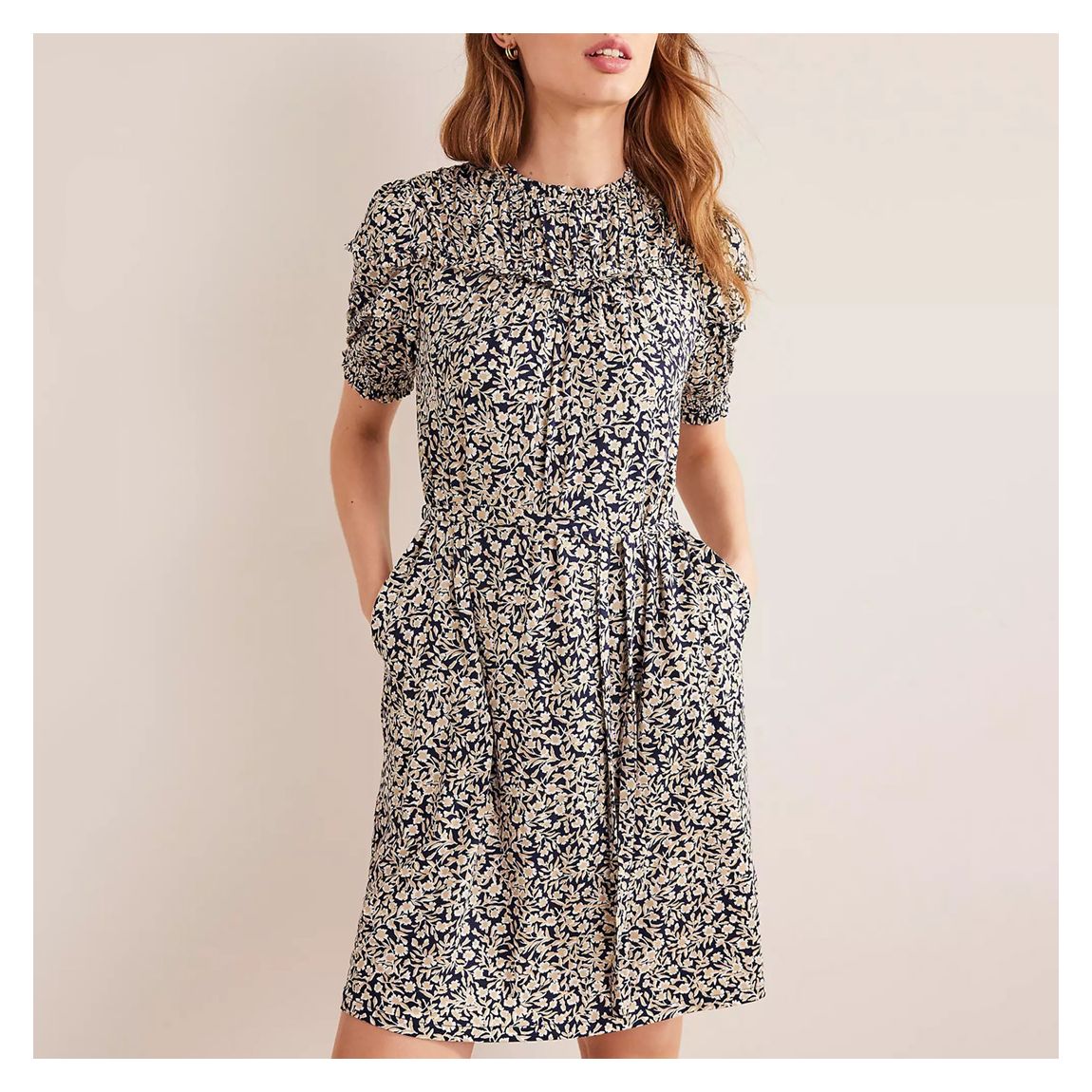Navy Floral Yoke Detailed Midi Dress main product photo