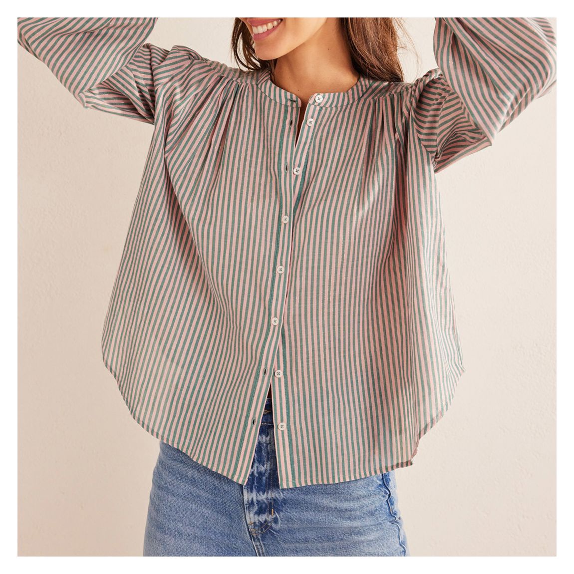 Pink/Green Circle Cut Peasant Blouse main product photo