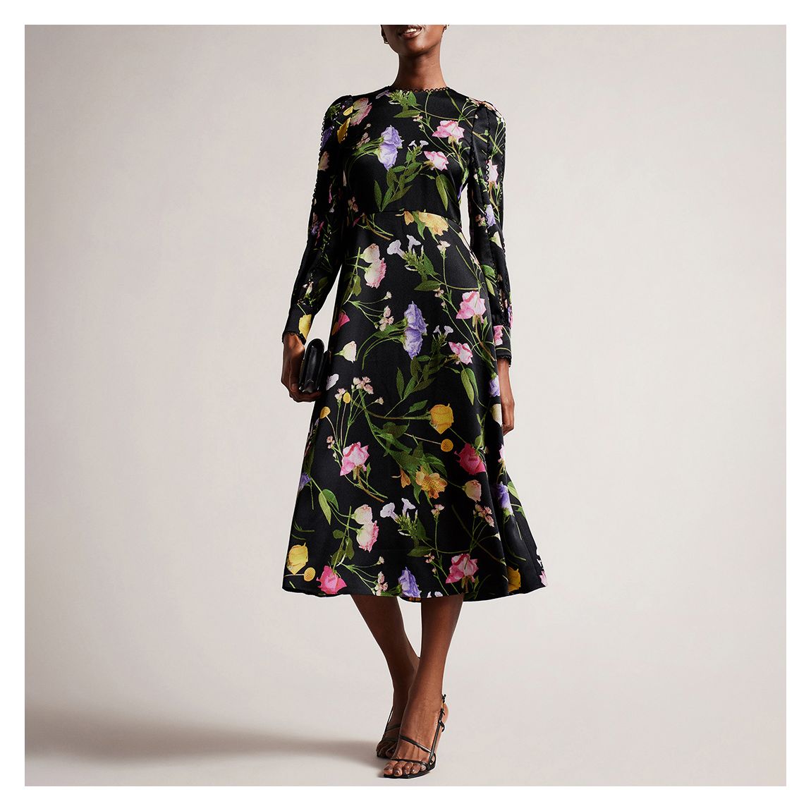 Black Floral Arianya Midi Dress main product photo