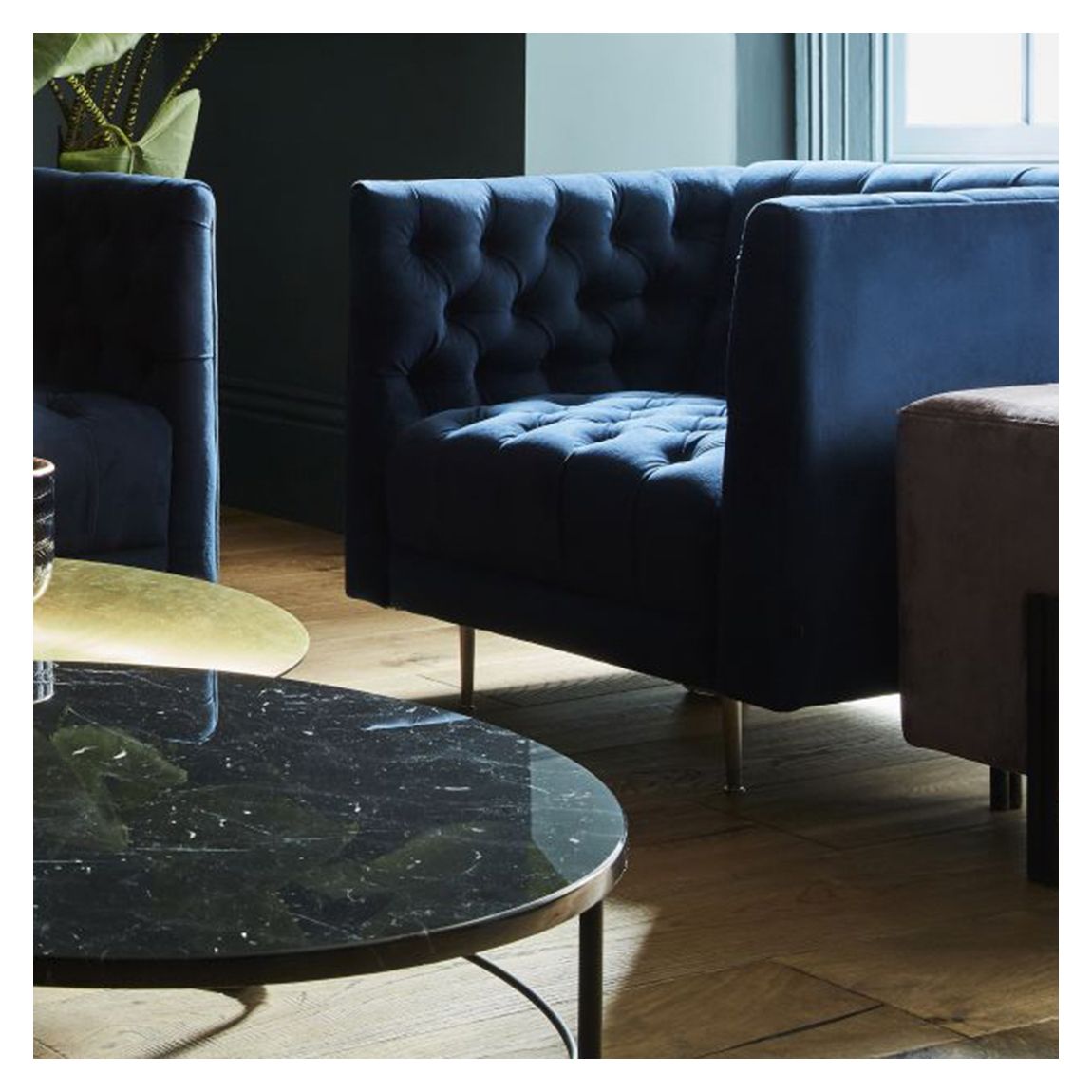 Arya Button Detail Occasional Chair, Blue Velvet main product photo