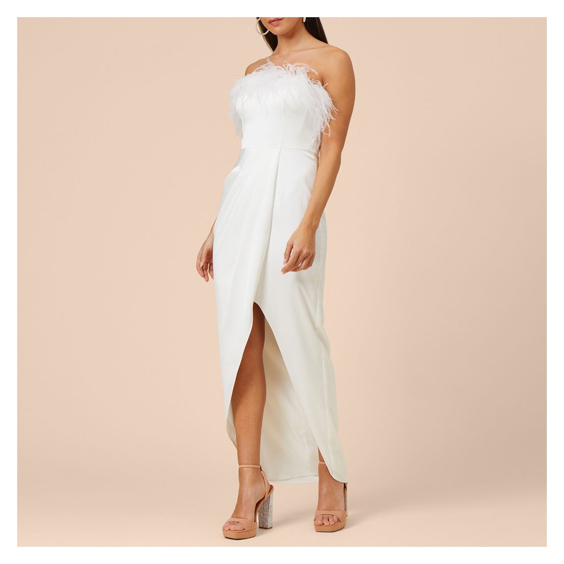 White Satin Strapless Feather Dress main product photo