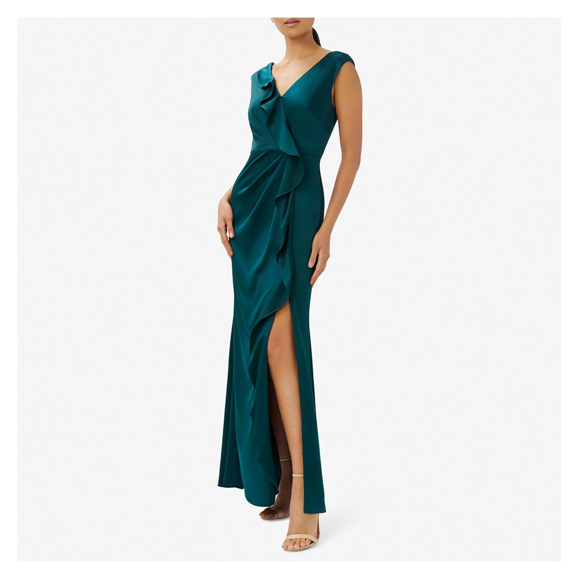 Dark Green Satin Ruffle Dress main product photo