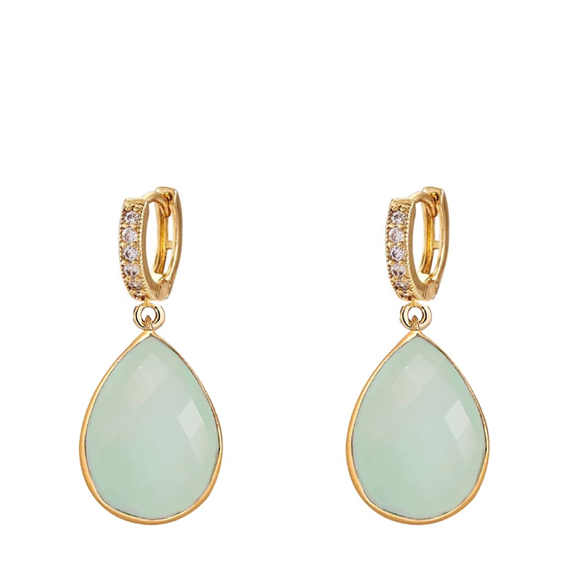 18K Gold Sea Green Chalcedony Drop Earrings main product photo